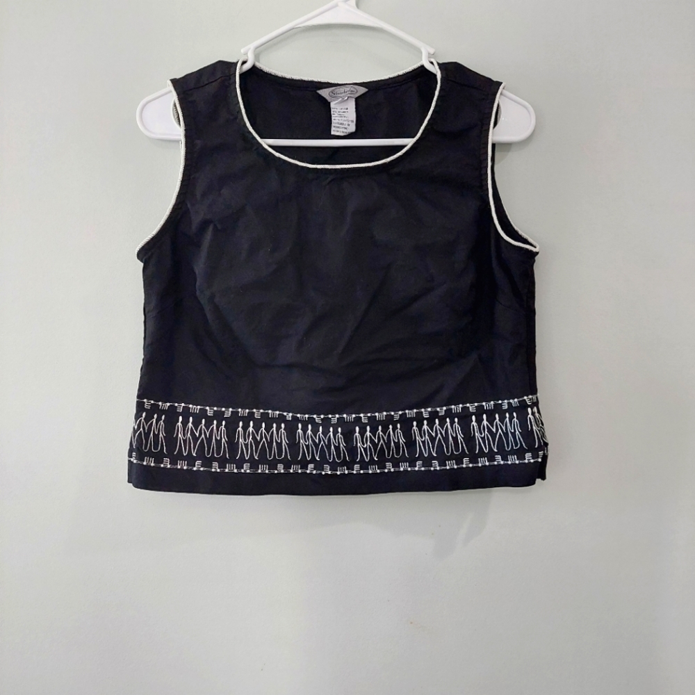 Stonebridge Vintage Blouse top size 8P black white embroidered stick figures